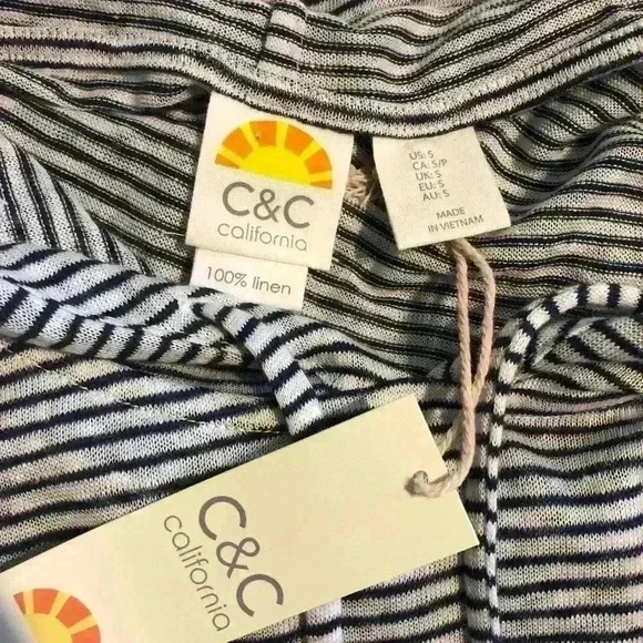 C&C California NWT 100% Linen Blue Striped Hooded Long Sleeve Top Size S - Picture 5 of 5
